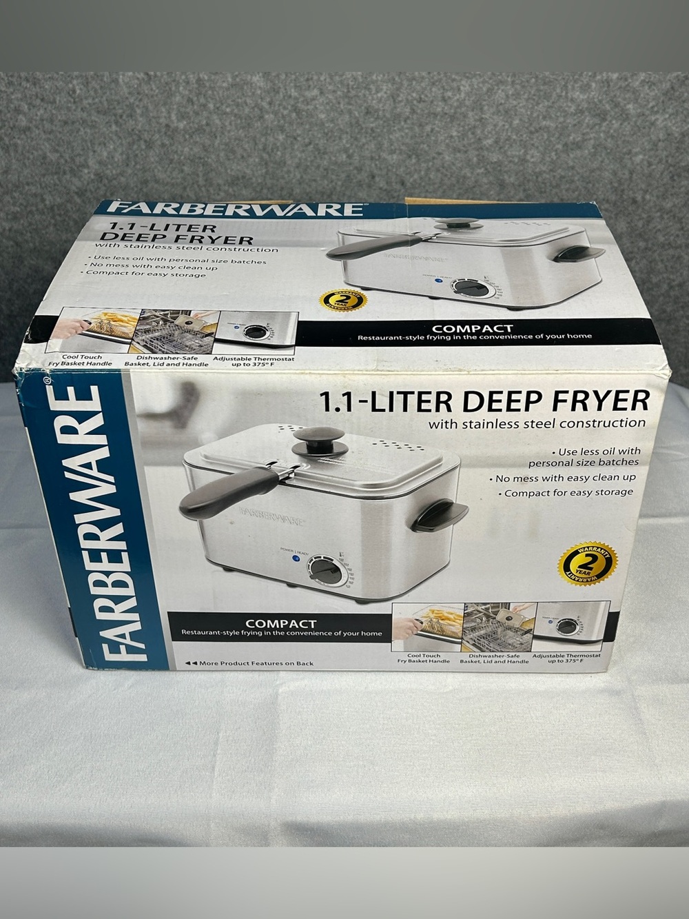 Farberware Silver 1.1-Liter Compact Stainless Steel Deep Fryer Open Box